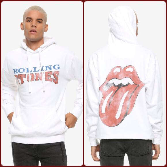 Rolling Stones White Varsity Logo Hoodie Retro Rock Graphic Sweatshirt 3X NEW - Picture 1 of 10